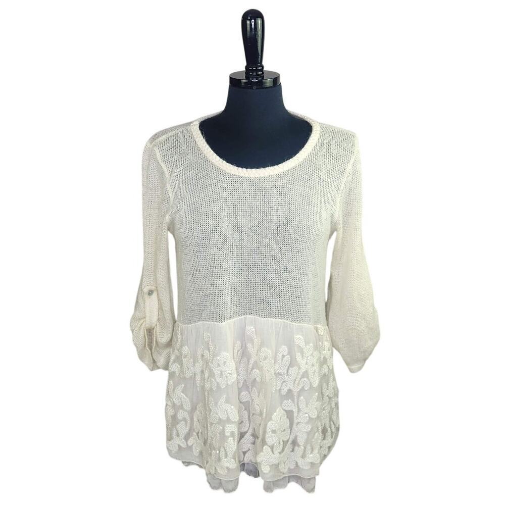 Moda Seta Italy Sweater Viscose Silk Blend Ruffle Sequin Lightweight L